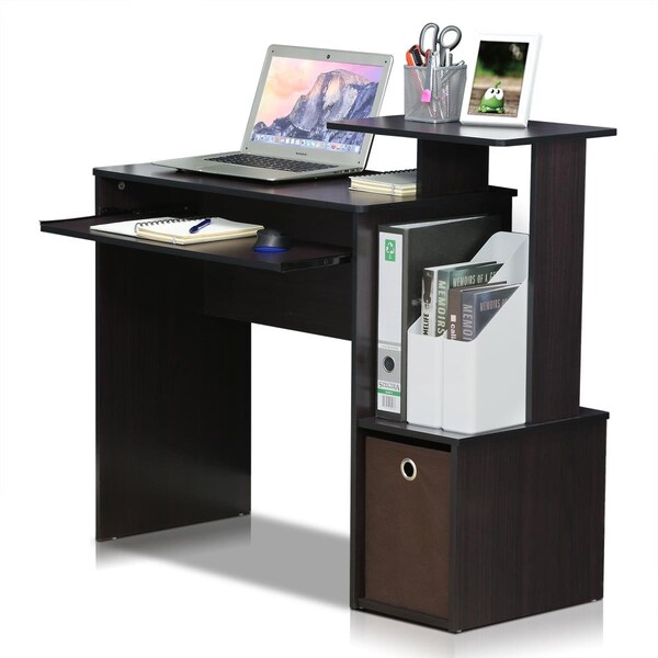 Furinno Econ Multipurpose Home Office Computer Writing Desk with Bin, Dark Walnut 12095DWN - main
